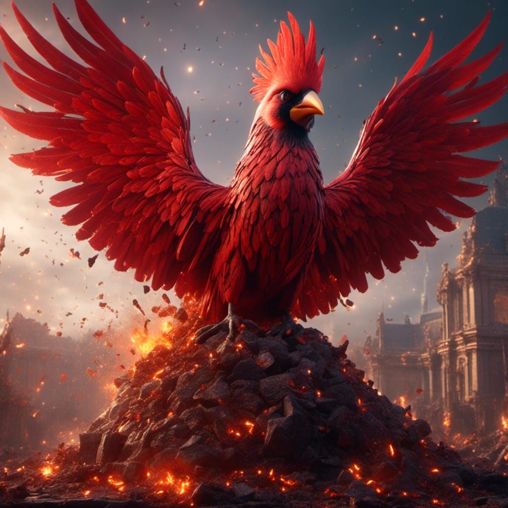 Phoenix Cardinal Hybrid Rising: Detailed Digital Art