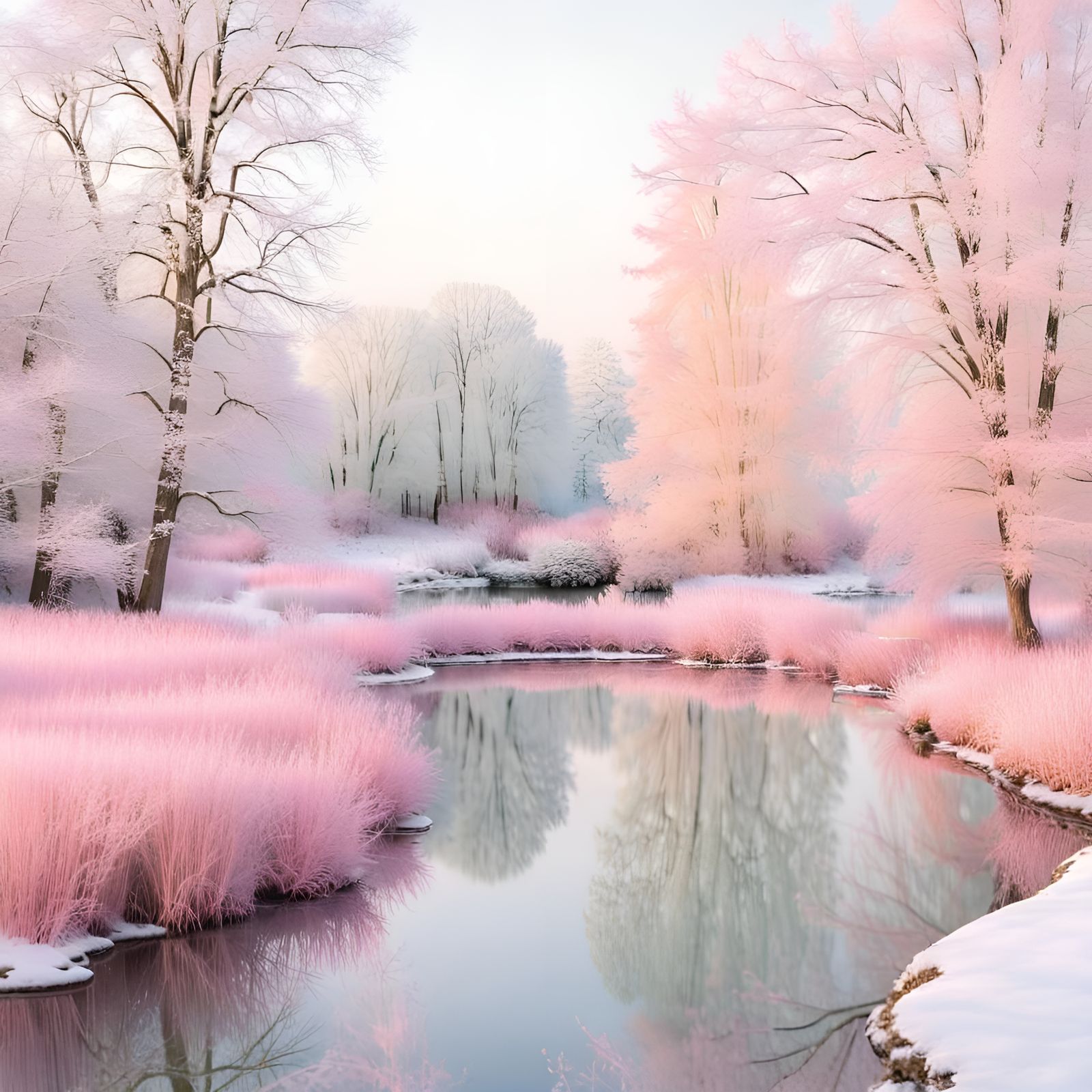 Pastel Winter Grass Landscape in Dreamy Hues
