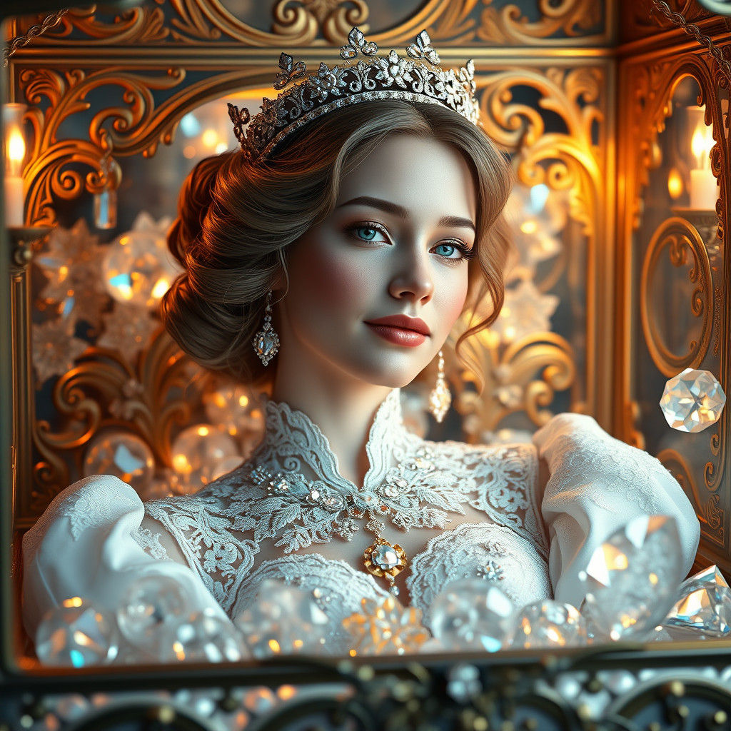 Regal Woman in Glass Jewelry Box, Digital Art