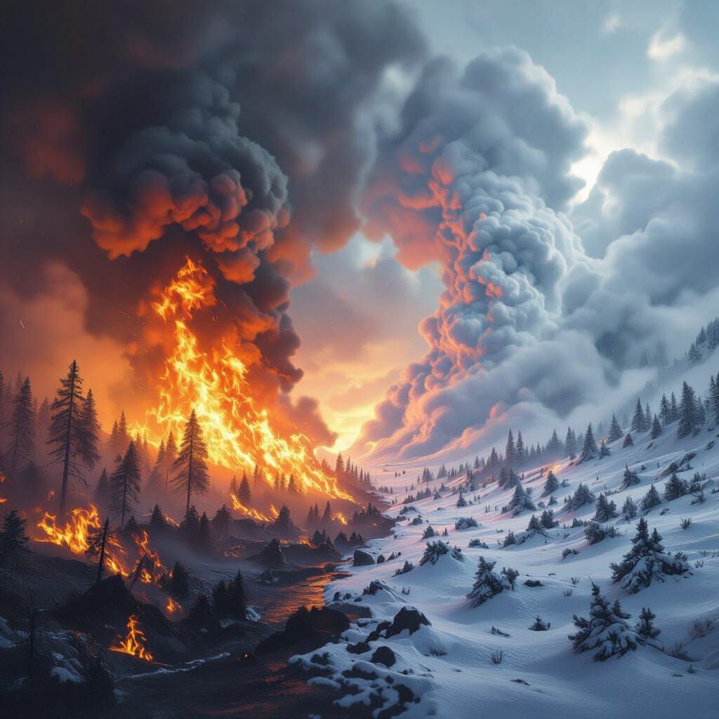 Climate Crisis: Fire and Ice Landscape