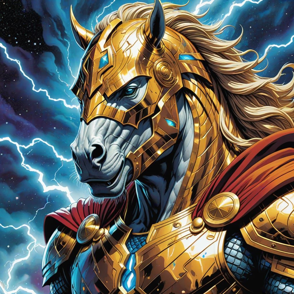 Thor-Horse Hybrid in Comic Book Style