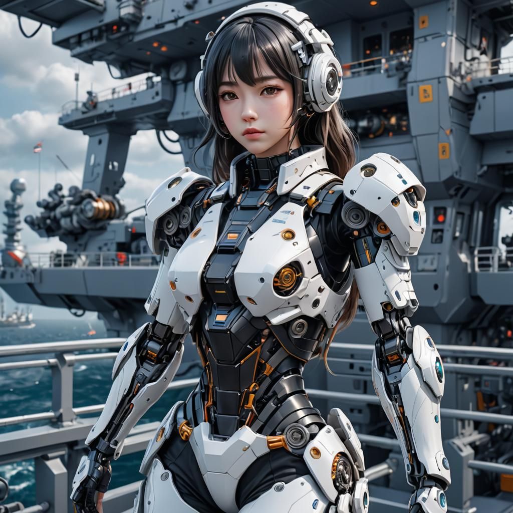 Futuristic Girl on Battleship in 3D Anime Style