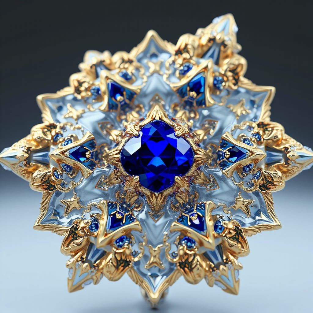 Luxurious Fractal Sculpture in Sapphire and White Gold