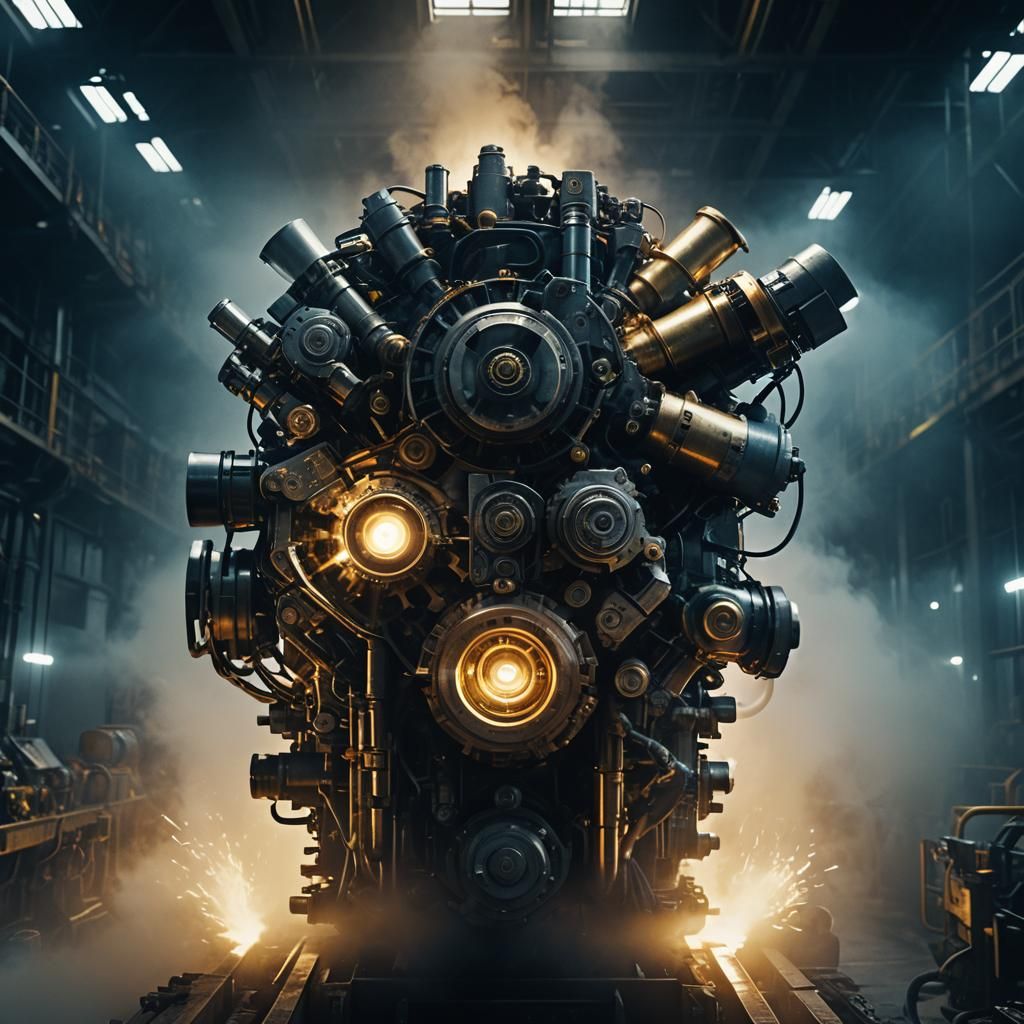 Futuristic Engine Roars to Life: Cinematic Film Still