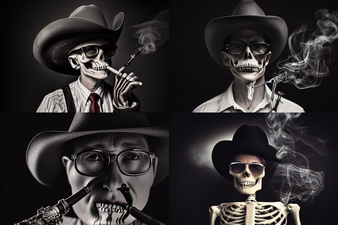 Skeleton Cowboy Smoking Pipe Photoillustration