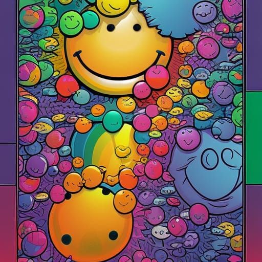 Happy Rainbow Smiley Face in Comic Book Style