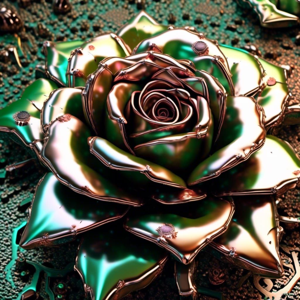 Cybernetic Robotic Roses: Metallic Micro-Detailed Portrait