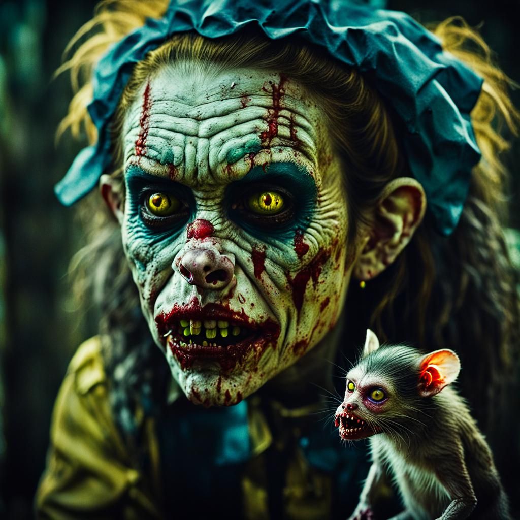 Zombie Clown Girl and Pet Rat: Cinematic Film Still