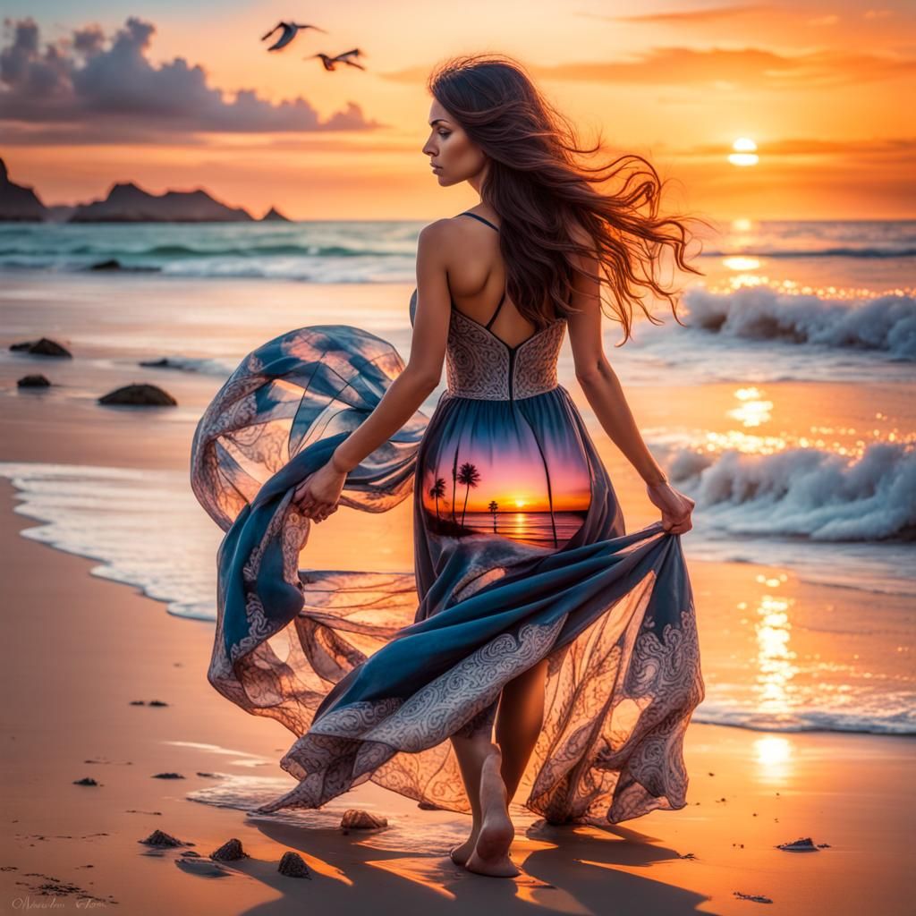 Double exposure of a beautiful magical mystical sunset and B...