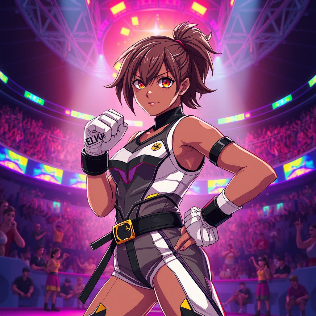 Angolan Girl in Fighting Gear, Anime Style