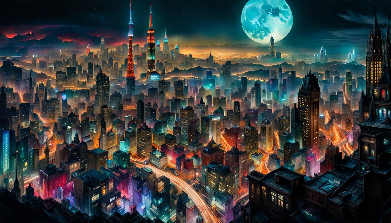 Fantasy Night Cityscape Ground View
