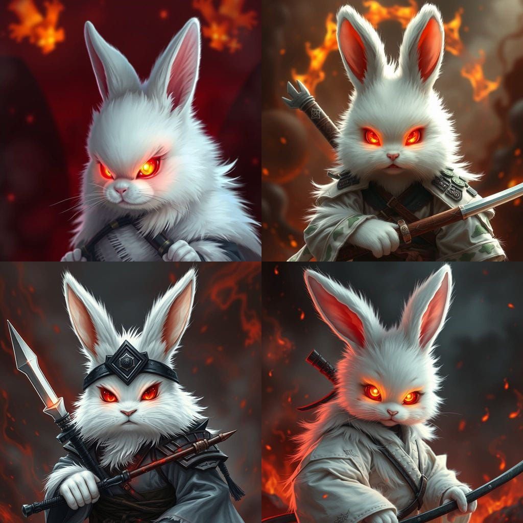 Surreal Bunny Samurai in Hellish Landscape