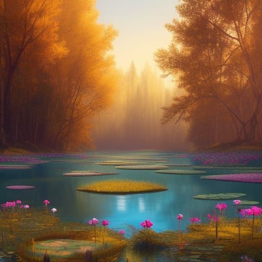 Colorful Valley Meadow with Turquoise River