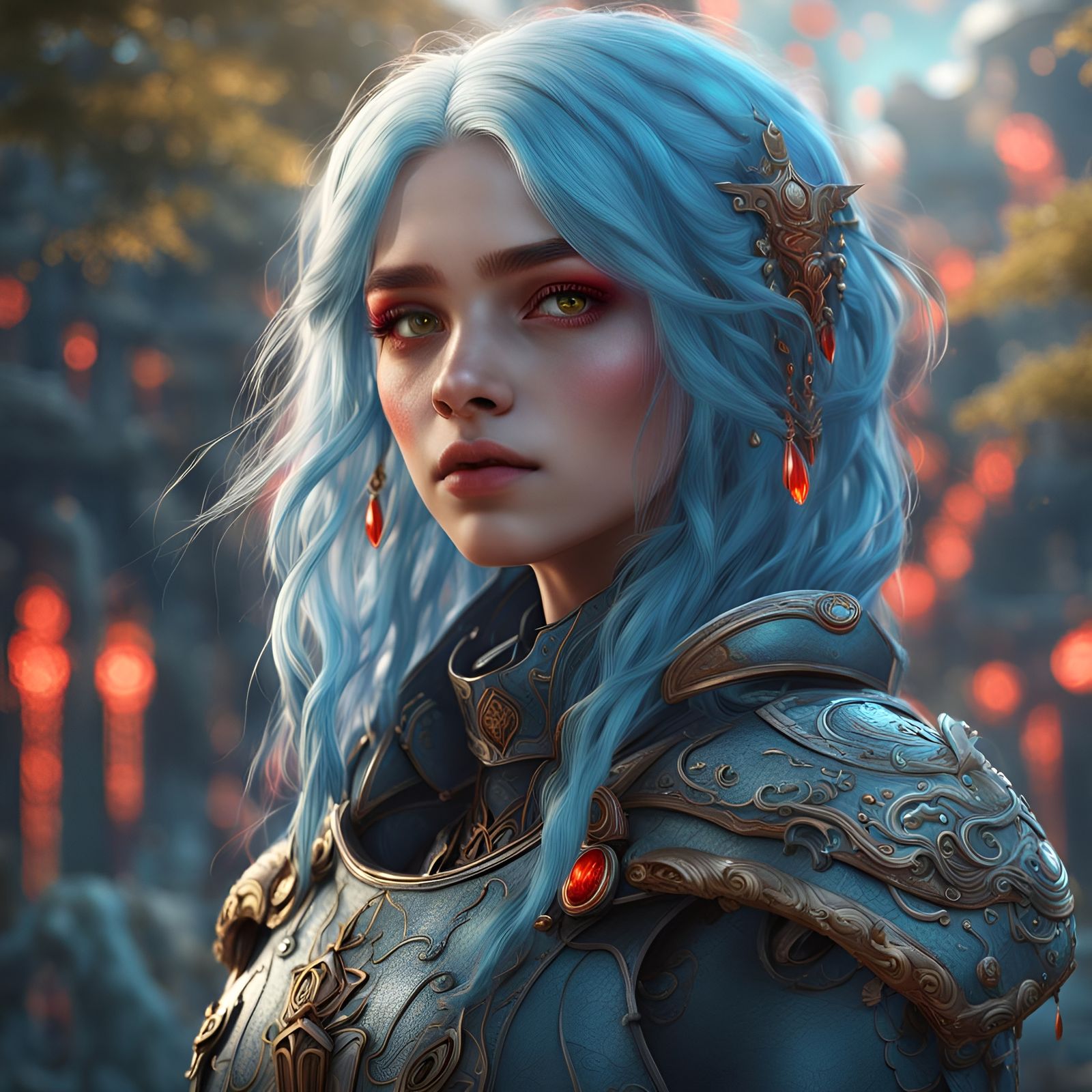 Fantasy Portrait of Girl with Blue Hair in 8K