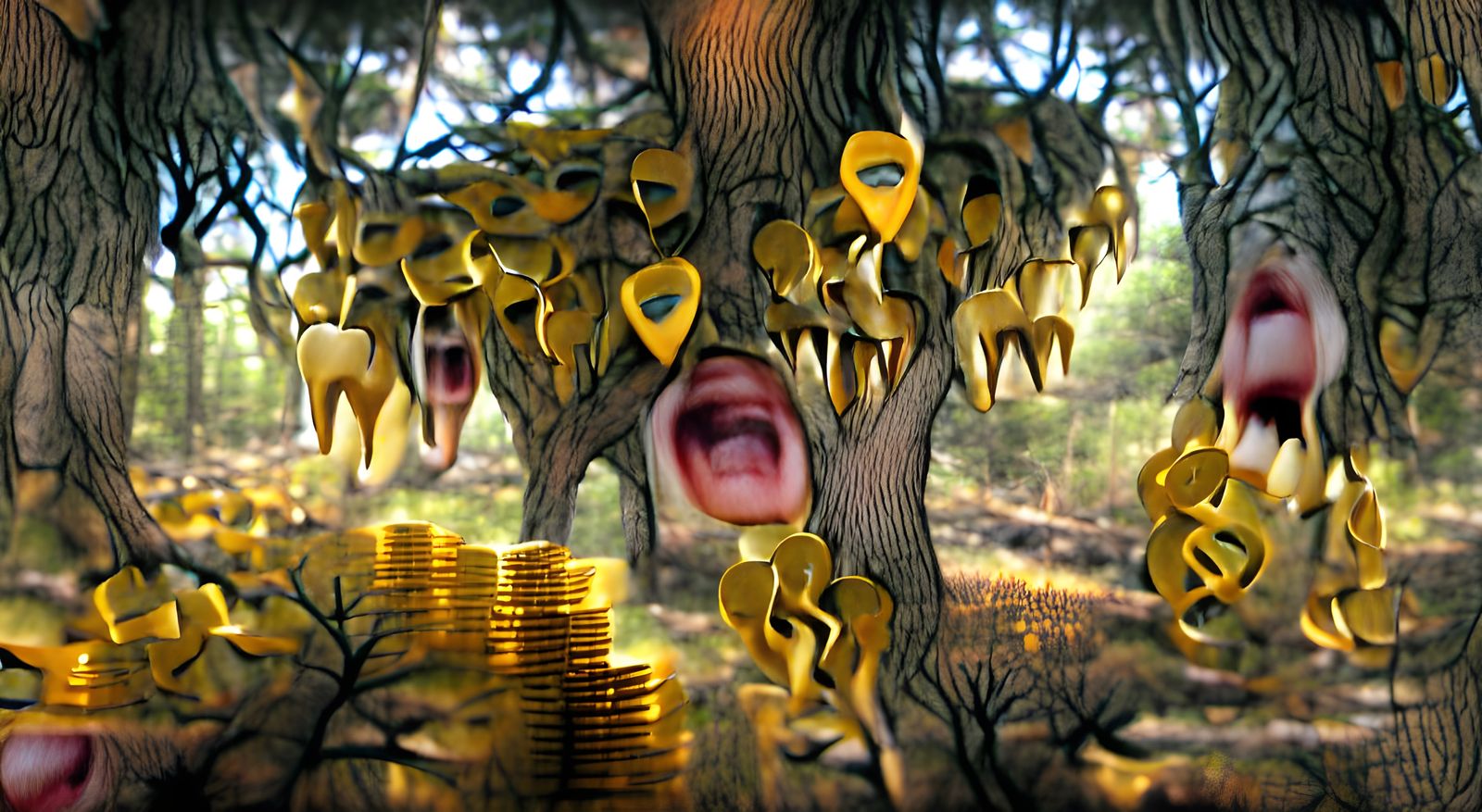 Screaming Tree of Teeth in Golden Coin Forest