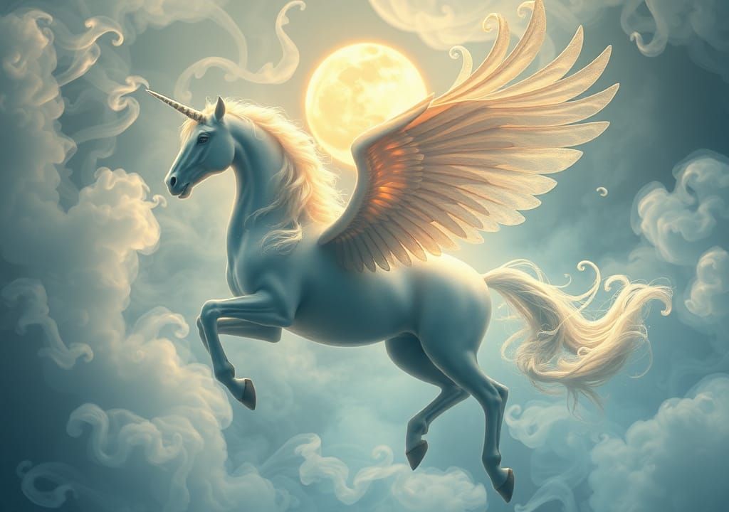 Ethereal Pegasus in Iridescent Smoke: Art Nouveau Fantasy