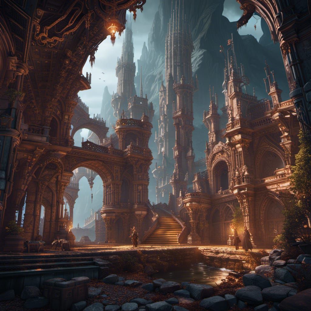 Fantastical Revelation: Detailed Matte Painting in Deep Colo...