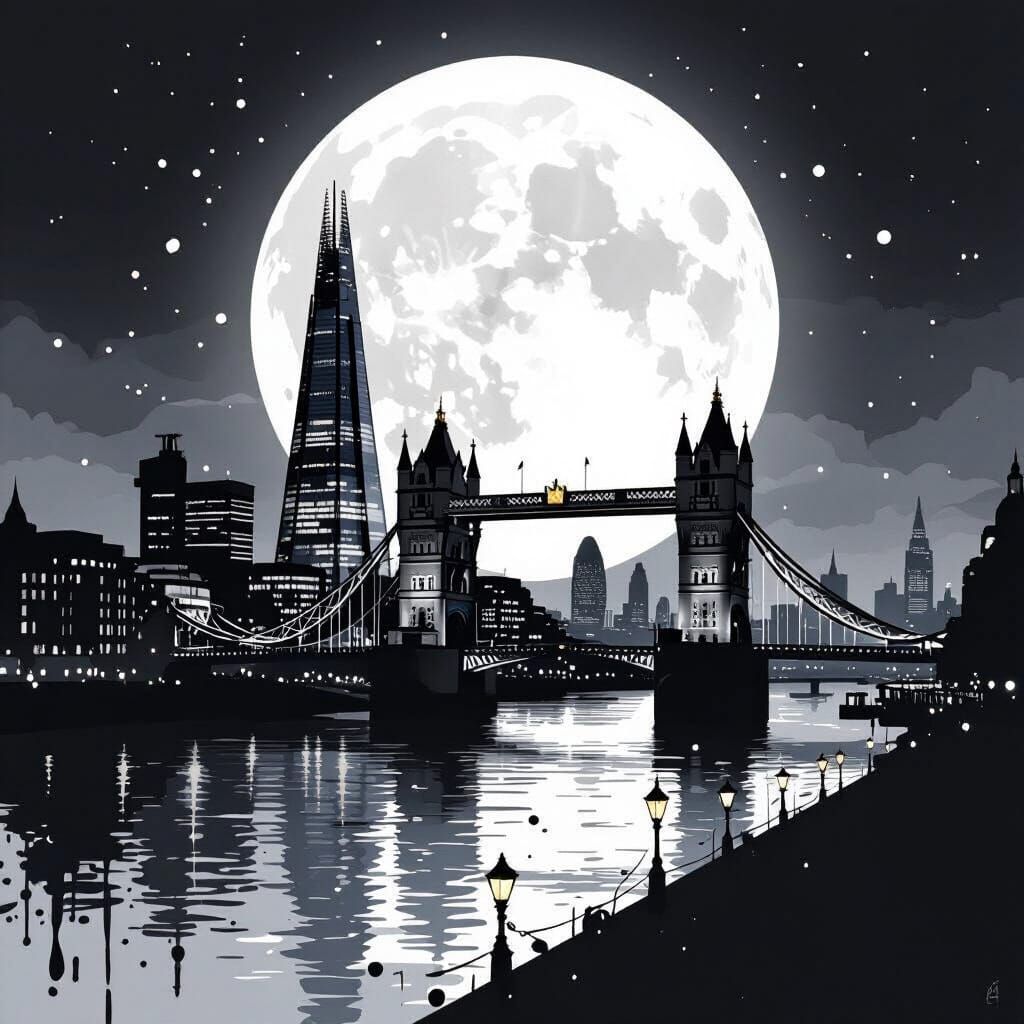 London Nightscape: Tower Bridge in Black and White