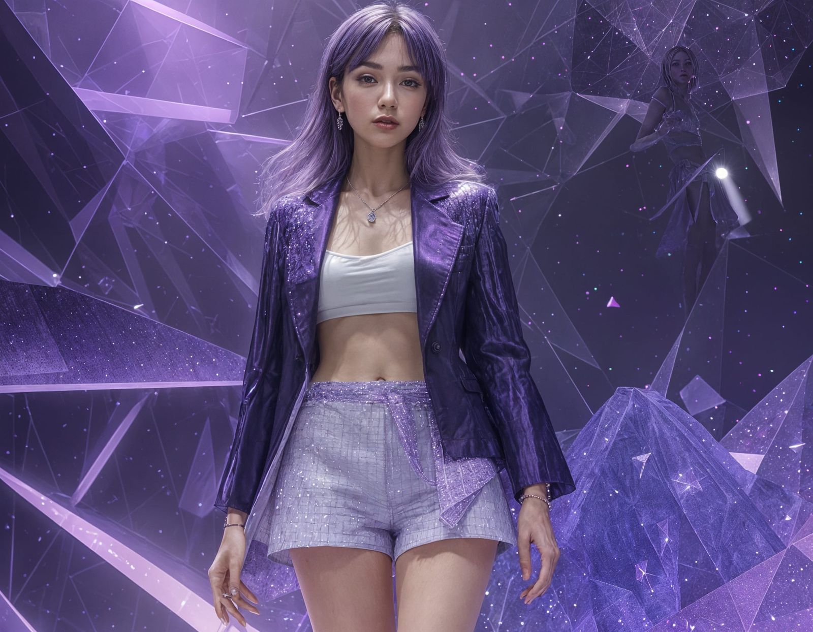 Woman in Lavender Shorts: Modern Crystal Cubism