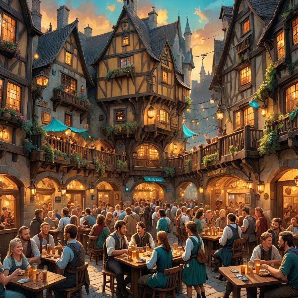Whimsical Medieval Beer Garden Concept Art