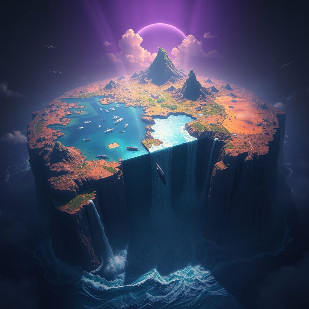 Mystical Flat Disc World in Hyper-Realistic Dark Fantasy Sty...