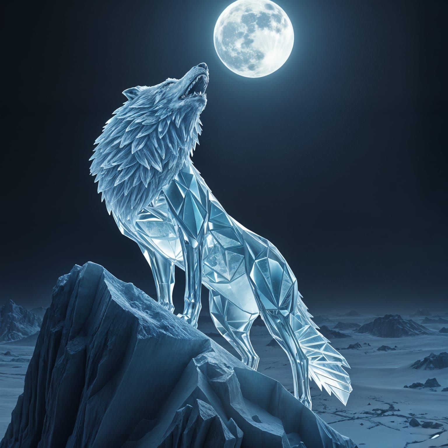 Colossal Ice Wolf on a Cliff in Digital Art
