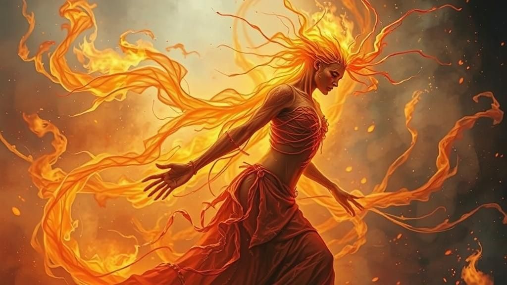 Mystical Fire Being in Surreal Dreamscape