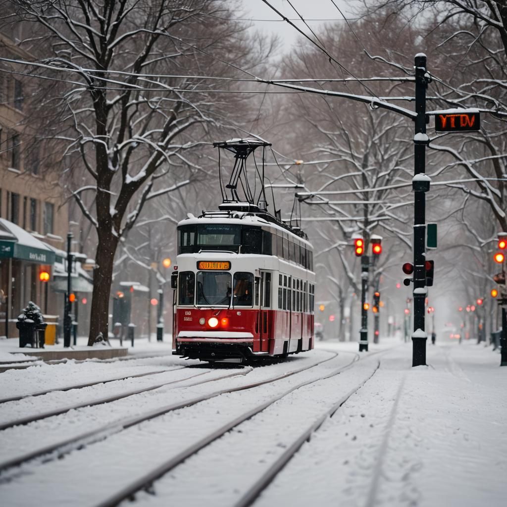 Toronto Tram in Winter Snow, Professional Photography