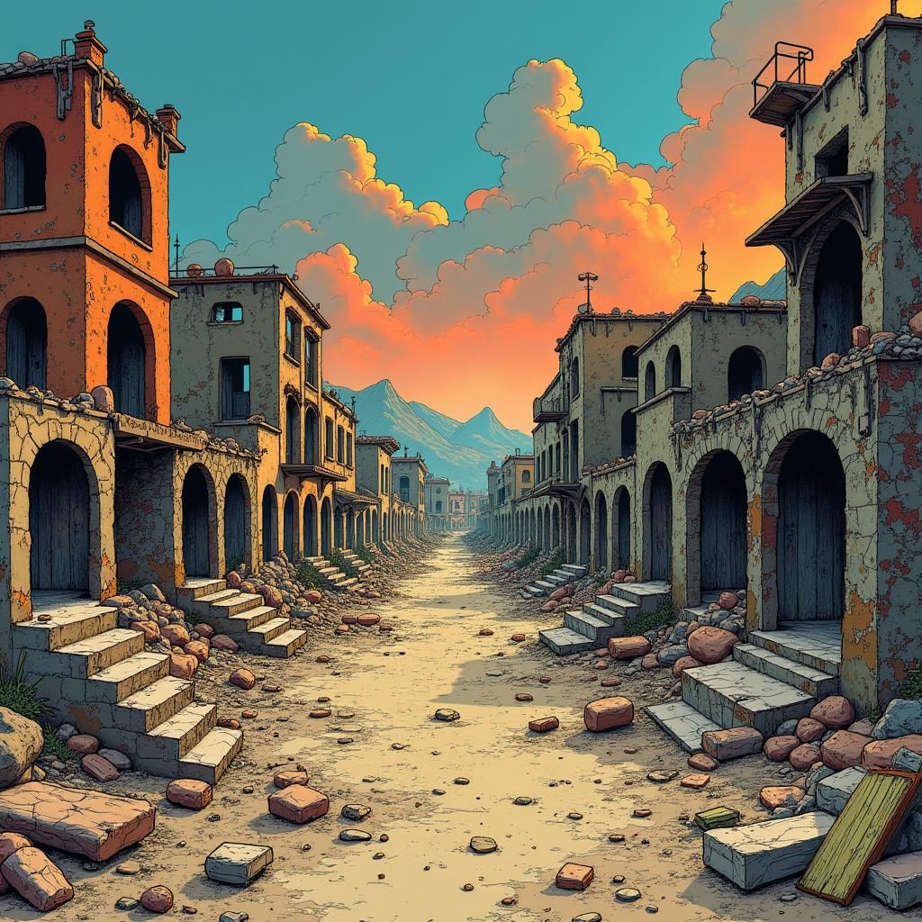 Post-Apocalyptic Town in Comic Book Style