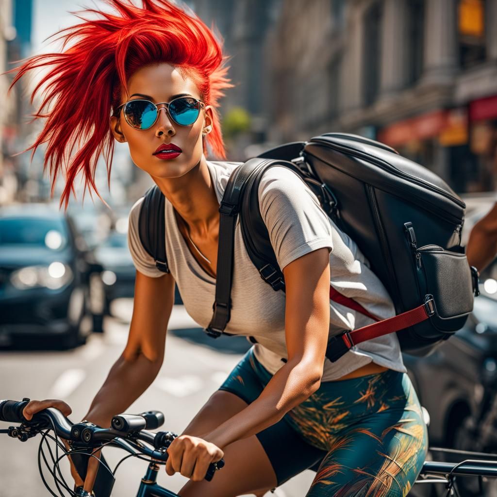 Bicycle Courier Portrait with Spiky Red Hair