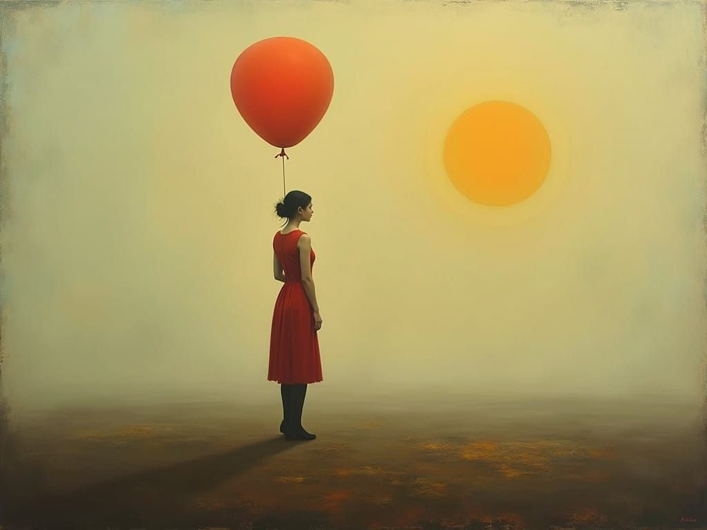 Ethereal Figure Lost in Foggy Landscape