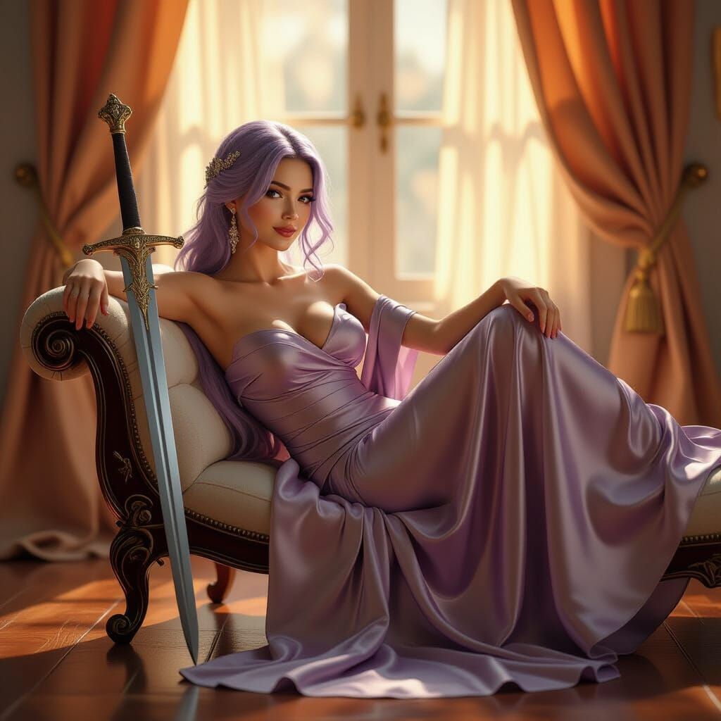 Elegant Woman in Flowing Gown, Hyperrealistic Digital Art