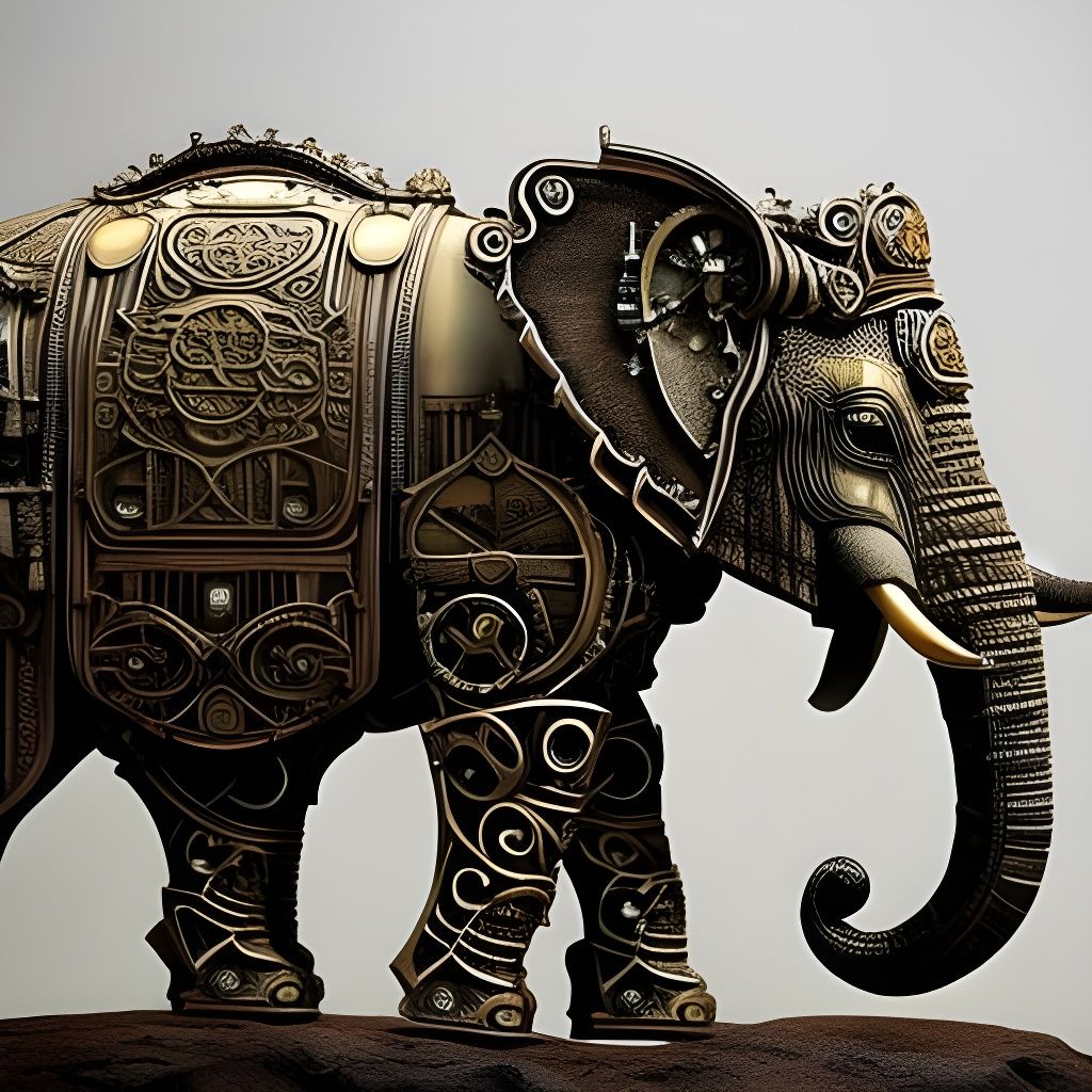 Steampunk Elephant with Intricate Details and Triadic Colors