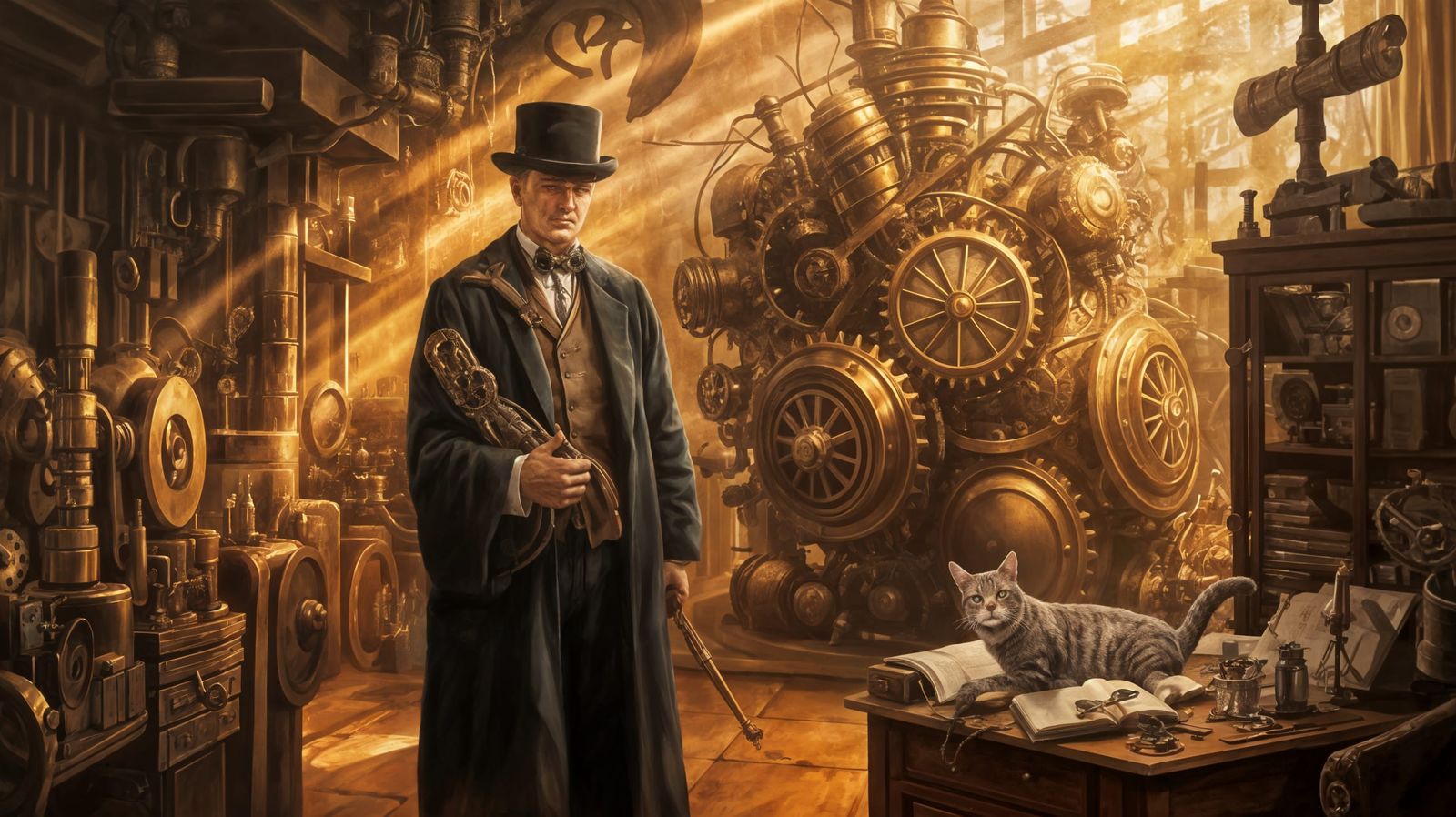 Steampunk Professor in Workshop of Wonder