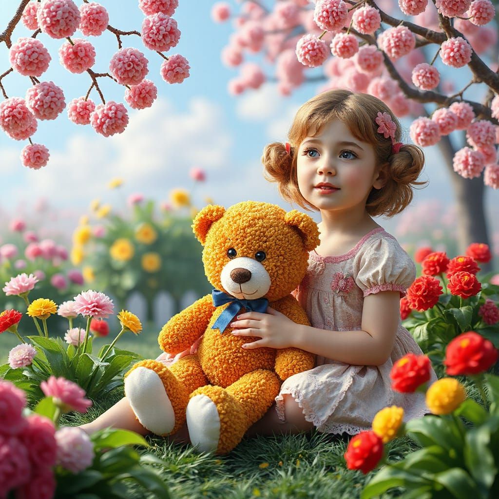 Pom Pom Garden Scene in Candy Art Style