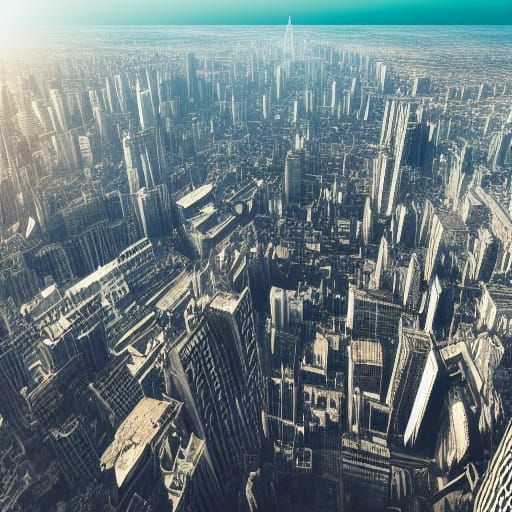 Zeppelin View of Sunny City: Digital Matte Painting