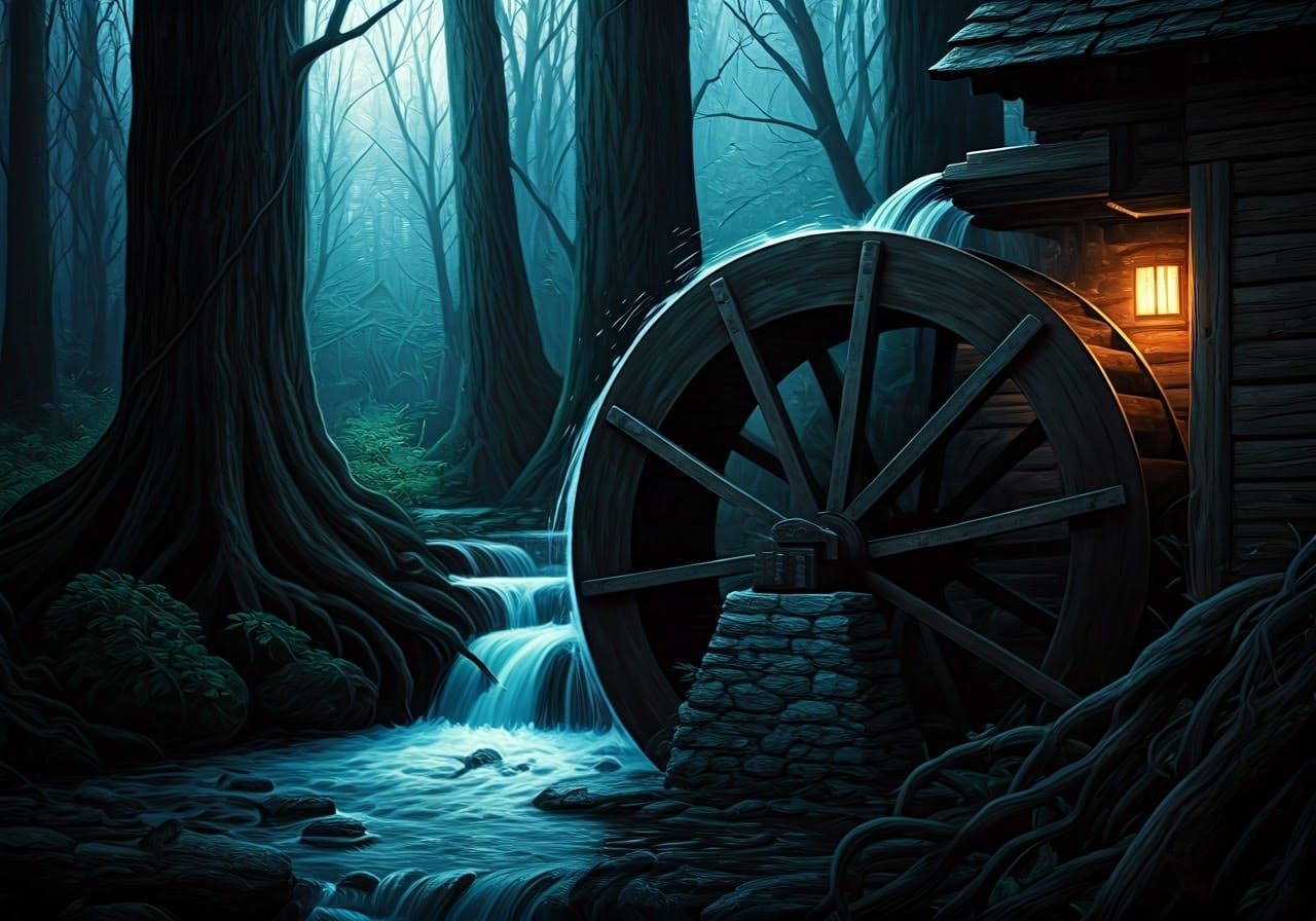 Historic Watermill in Soft Blue Evening Light