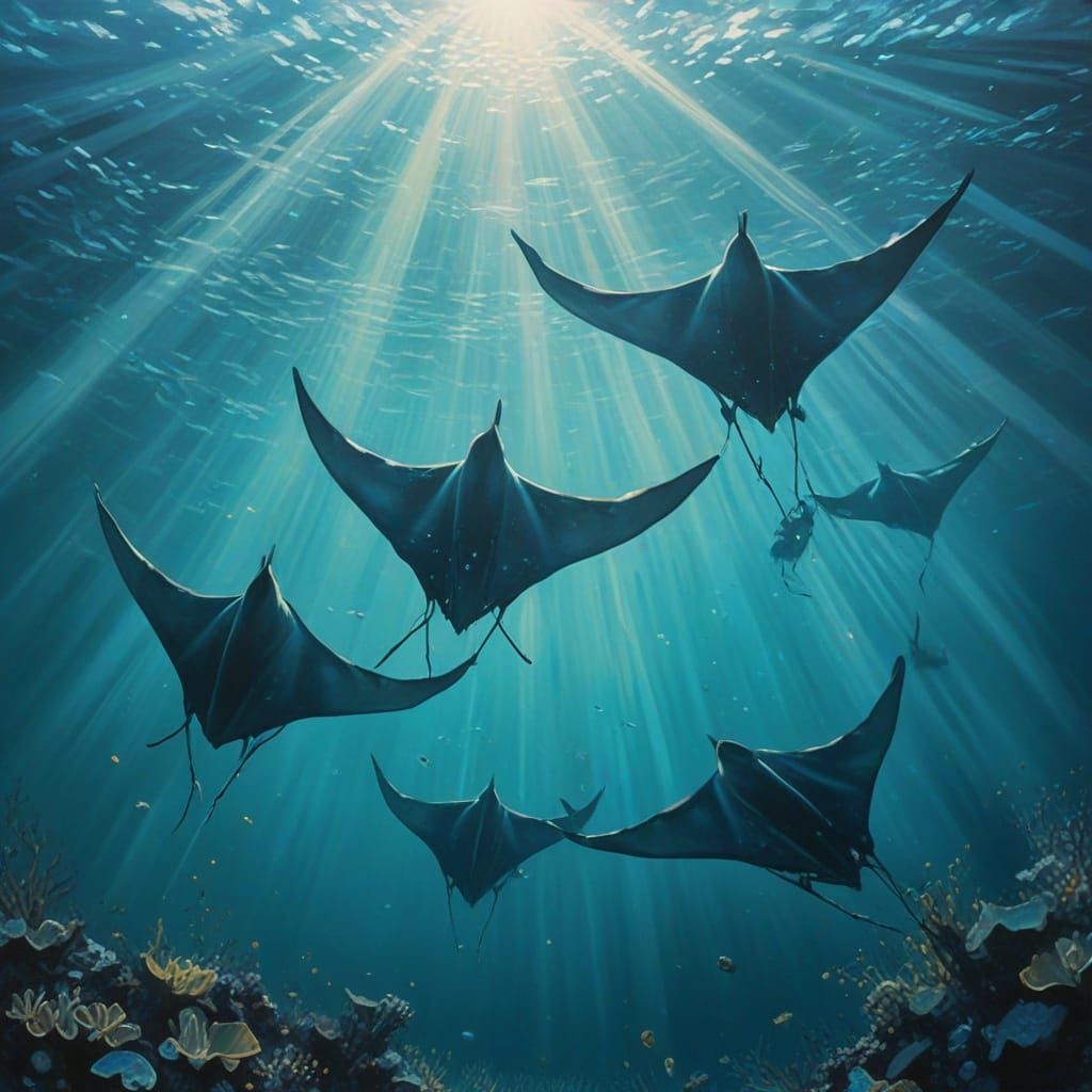 Manta Rays Dance in Ethereal Turquoise Ocean