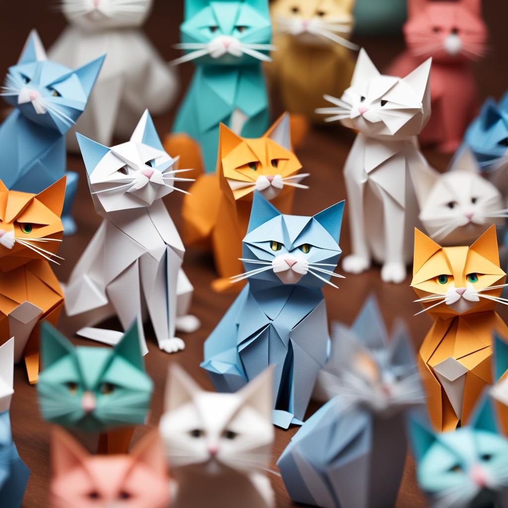 Origami Cat Deep in Thought: Papercraft Art