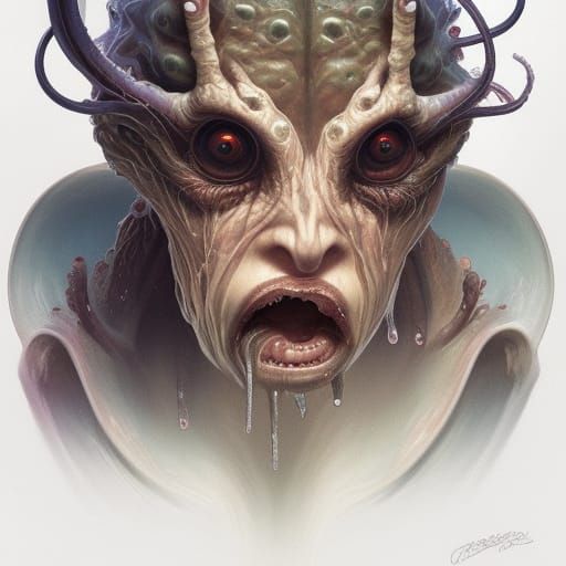 Demonic Tentacle Monster Portrait in Hyperdetailed Digital A...