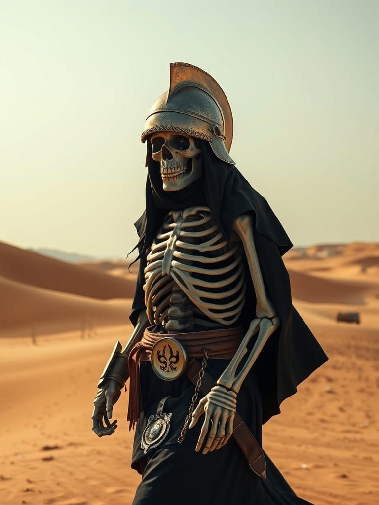 Surreal Hyper-Realistic Skeleton Pirate in Desert Knight's A...