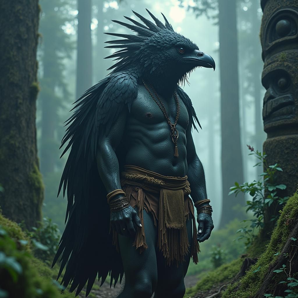 Mystical Raven Transformation in Bioluminescent Surrealism