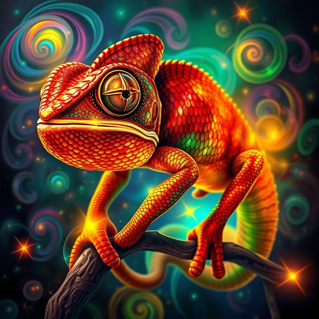 Surreal Chameleon Painting With Karma Concept Art