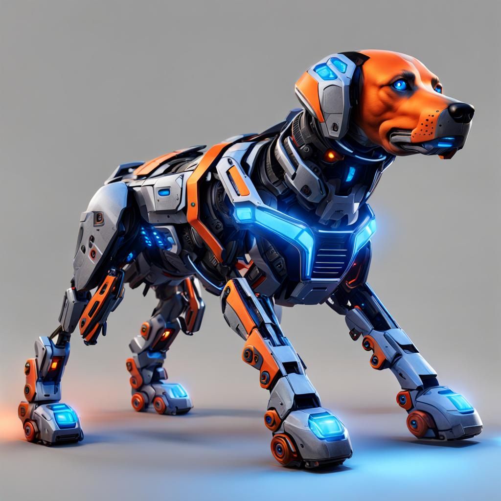 Realistic Cybernetic Dog with Blue Eyes