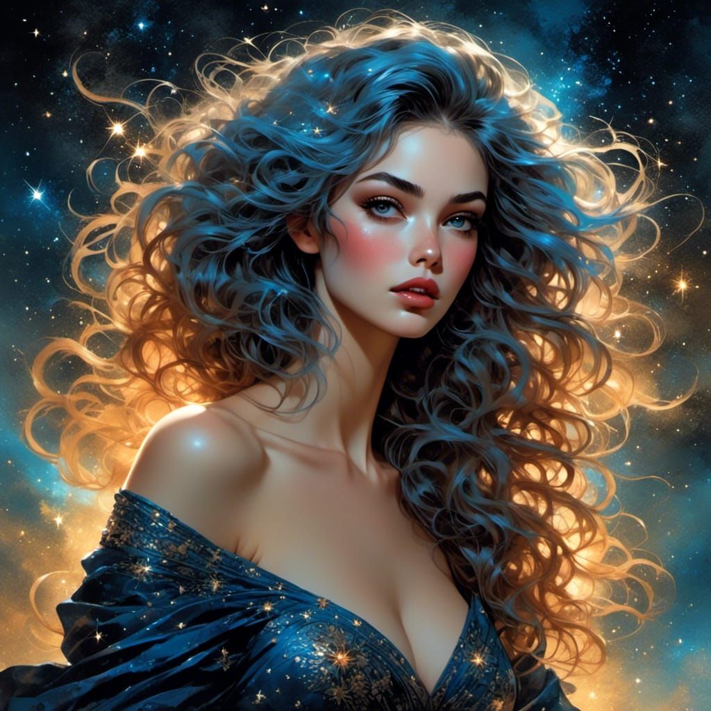 Boris Vallejo Style Cosmic Star Woman Portrait