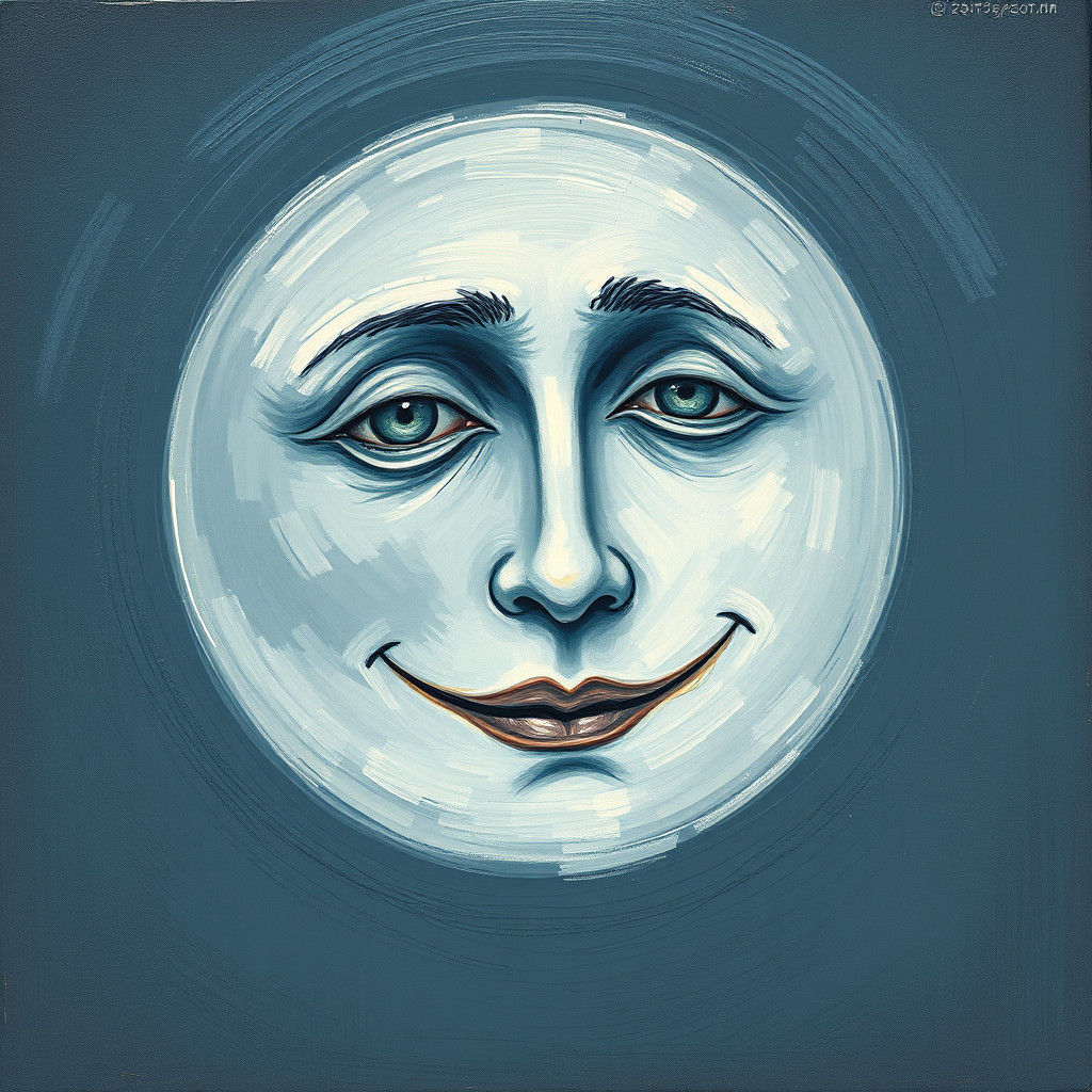 Ethereal Winter Moon Face in Expressionist Style