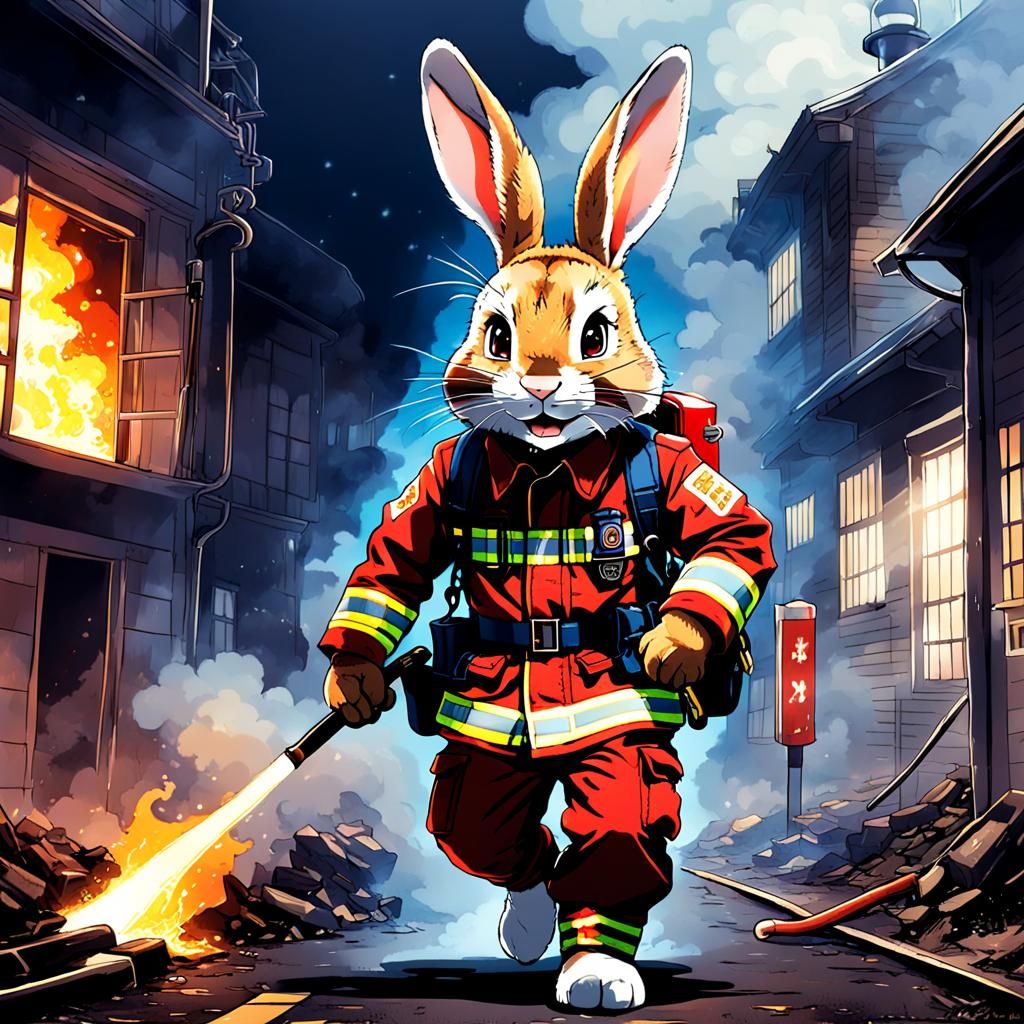 Br'er Rabbit as Firefighter in Anime Style