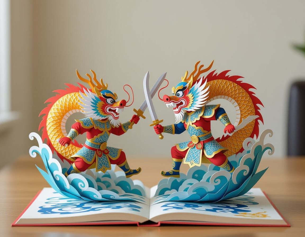 Dragon Duel Pop-Up Book Art
