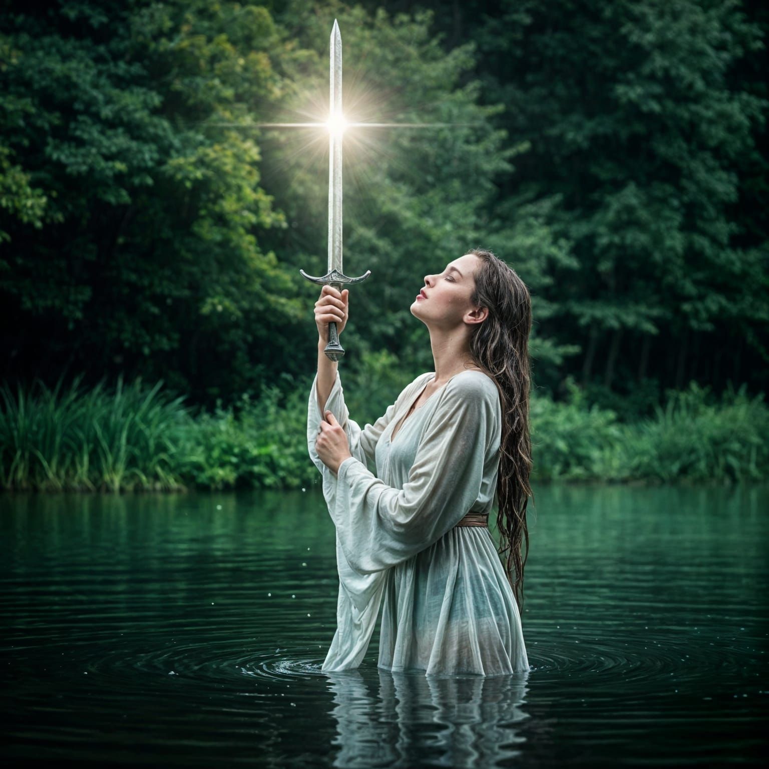 Lady of the Lake Holds Excalibur
