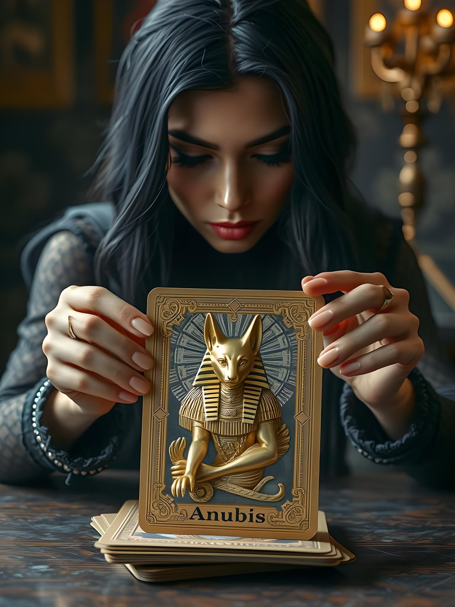 Anubis the Jackal Fantasy Tarot Card